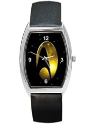 Star Trek Logo (Gold and Black) on a Barrel Watch with Leather Band