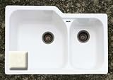 Rohl 6337-68 33-Inch by 22 Inch, 1-1/2 Bowl Allia Undermount Fireclay Kitchen Sink, Pergame Biscuit