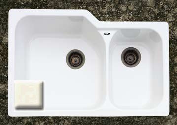 Rohl 6337-68 33-Inch by 22 Inch, 1-1/2 Bowl Allia Undermount Fireclay Kitchen Sink, Pergame Biscuit