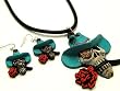 Sugar Skull with Cowboy Hat Western Cowboy Skull Necklace and Earrings Set