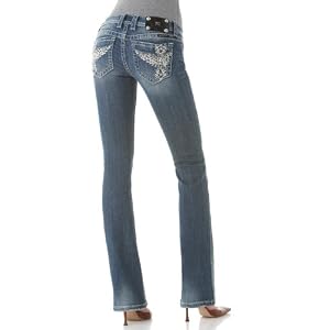 Miss Me Jeans, Bootcut Whip Stitch Angel Wings Vintage Wash
