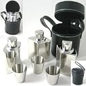 3-4 OZ FLASK SET W/ SHOT GLASSES IN BLACK POUCH