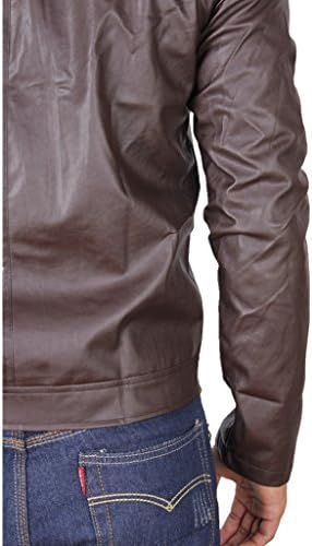 SenseFit Men's Coat Collar Slim Casual Leather Motorcycle Jacket XXL Dark Brown