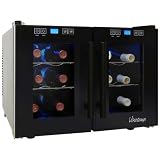 Vinotemp VT-12TEDTS-2Z 12-Bottle Dual-Zone Thermoelectric Wine Cooler, Black