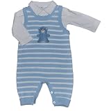 Absorba Fall Boys Infant Long Sleeve Blue/White Stripe Teddy Bear Overall Set