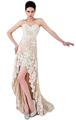 Strapless Sleeveless Lace Mesh Cocktail Above the Knee Prom Dress/Party Dress/Wedding Dress 