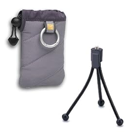 Carrying Pouch (silver) and flexible Mini Tripod Combo for Flip Mino/ MinoHD Camcorder