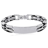 Mens Stainless Steel Black Rubber Medical ID Bracelet 8.5