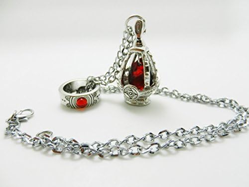 THATISGREAT COOL Egg Shape Soul Core Soul Gemstone Necklace +Gemstone Ring Anime Cosplay (Red)