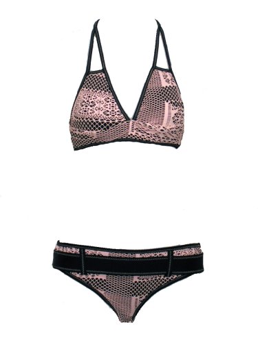 Becca Black Pink Crochet Halter Bikini w/Belt