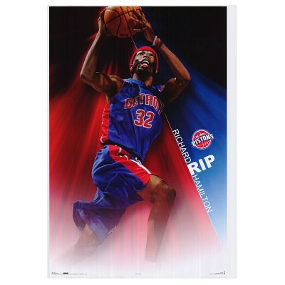 Professionally Framed Richard Rip Hamilton Detroit Pistons Basketball Poster - 24x36 with RichAndFramous Black Wood Frame
