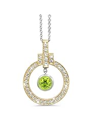 Elegant Bow Twin Circle Diamond Pendant In 18K Yellow Gold With A 0.40 ct. Genuine Peridot Center Stone.