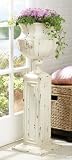 Planter with Stamped Pedestal Stand in Distressed White Finish