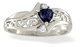 14K White Gold Genuine Trillion Sapphire and Diamond Filligree Antique Ring