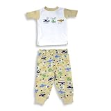 B.T. Kids - Infant Baby Boys Short Sleeved Cotton Pajama Set, White, Tan