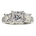 Sterling Silver Square-Cut Cubic Zirconia Ring with Side Accents - 7