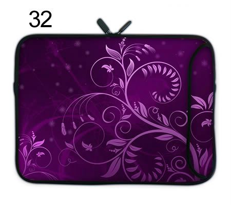 TaylorHe Colorful 15.6 inch 15 inch 16 inch Compact Neoprene Laptop Sleeve Case with Patterns and Side Pockets Purple Vines Floral