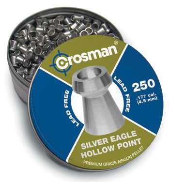 Crosman .177 Cal Silver Eagle Pellets, Hollowpoint, Lead-Free, 250/Tin