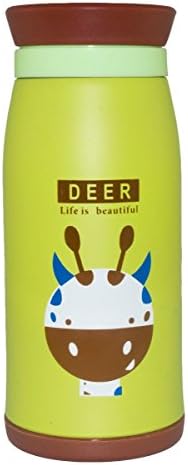 BH Body Stainless Steel Vacuum Thermos Mugs / Water Bottle, Lovely Design, Size M 12-ounce, School Camping Travel Office Drinking, Green Little Giraffe