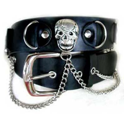 Black Pirate Skull Chain Link Goth Grommet Belt Large