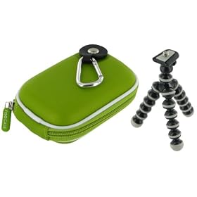 rooCASE 2n1 EVA Hard Shell (Green) Case with Memory Foam and Premium Tripod for JVC PICSIO GC-FM1AUS HD Camcorder Black Ice