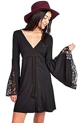 Junior V-neck Lace Bell Sleeves Nylon/Rayon/Spandex  Dress