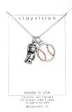 Clayvision Softball Girl w/Color Baseball Charm on a Necklace