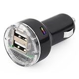 TRIXES Black Micro 2 Port USB Car Charger Adapter for iPod iPhone iPad Mobile SatNav