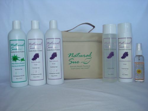 Natural & Organic Keratin Hair Treatment & Post-Treatment - Deep Cleaning Shampoo 16oz + Keratin Complex Grape 16oz + Mask Treatment Grape 16oz + Salt-free Shampoo Grape 10oz + Conditioner Grape 10oz + Silky Serum + FREE Travel Bag
