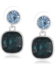 Napier "Color Sparklers" Silver-Tone Sparkling Blue Square Drop Earrings
