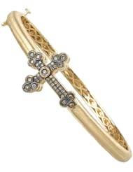 14k Gold & Cognac Diamond Cross Hinged Bangle Bracelet (0.33ctw)