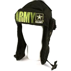 US Army Winter Faux Fur Trooper Trapper Ski Earflap Aviator Cap Hat Black