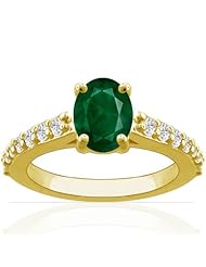 14K Yellow Gold Oval Cut Emerald Ring With Sidestones