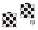 Square C.Z. Diamond Black Onyx Checkerboard Stud Earrings