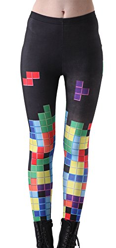 QZUnique Women's Tetris Digital Print Pattern Shaping Sexy Elastic Leggings