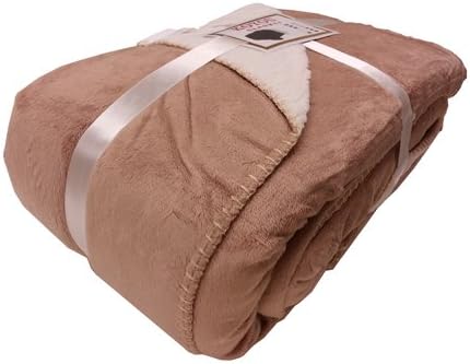 KOYOU Super Soft Camel Brown Plush Sherpa Borrego Blanket Throw Queen or Full Size Bed