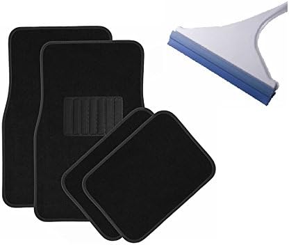 Premium 4 piece Universal Car Mat - Deluxe carpet car mats for front and rear bundled with bonus squeegee