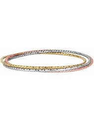 Silver Rhodium Rose And Yellow Plated Polish 2.10mm 3 Intertwine Diamond Cut Round Hammered Like Tube Slip On Bangle