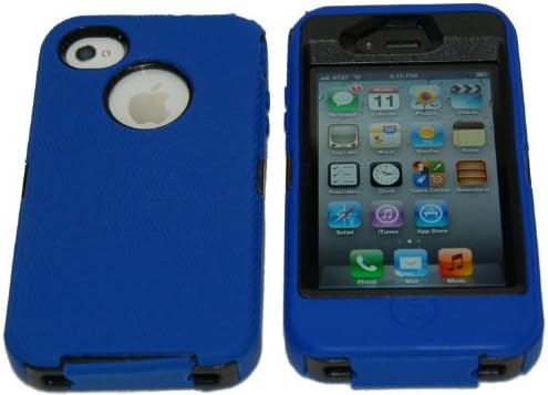 HomeBoat(TM) Iphone 4/4S Defender Body Armor Case Dark blue on black Comparable to Otterbox Defender Series