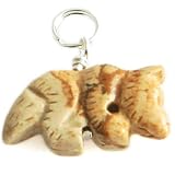 Sterling Silver Carved Wolf Charm, Marbled Picture Jasper