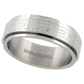 Surgical Steel 5/16" (8 mm ) Spinner Wedding Band with Greek Key Design by Key Rings