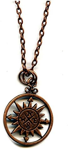 Copper Tone Metal Compass Pendant on 20 Inch Chain Necklace