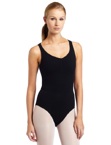 Danskin Women's Shir-Front Leotard Athletic Tank, Black, Petite