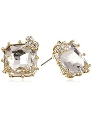 Betsey Johnson "Iconic Baguette" Square Crystal Gem Stud Earrings