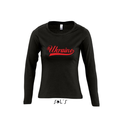 Ukraine Oldschool LÄNDERSHIRT EM / WM FAN Trikot – Damen Langarm Longsleeve T-Shirt S-XL , Deep black – rot , S