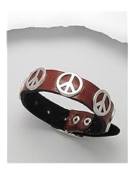 Brown Peace Symbol Leather Bracelet In White Base