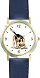 Beagle Dog - WATCHBUDDY&reg; DELUXE TWO-TONE THEME WATCH - Arabic Numbers - Blue Leather Strap-Women's Size-Small