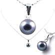 Freshwater Cultured Round Shape 6-6.5mm Black Pearl Pendant, 16" Sterling Silver 1MM Cable Chain