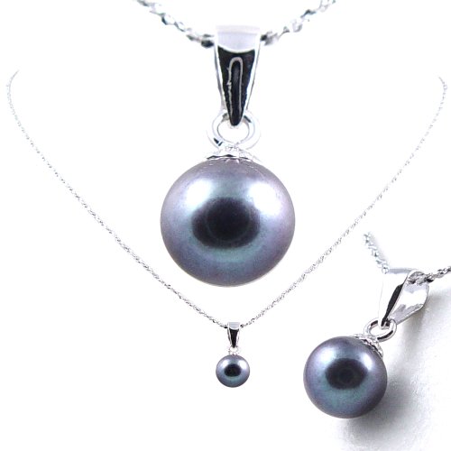 Freshwater Cultured Round Shape 6 6.5mm Black Pearl Pendant, 16 Sterling Silver 1MM Cable Chain 41yaKzKI8UL Freshwater Cultured Round Shape 6 6.5mm Black Pearl Pendant, 16 Sterling Silver 1MM Cable Chain
