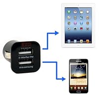 EZOPower Compact Black Dual USB Car Charger Adapter - 3.1A 15W Output ideal for Charging for Samsung Galaxy S3/S III, i9300 Global Unlocked Phone, i747 AT&T, i535 Verizon, T999 T-Mobile, L710 Sprint, i9100 Samsung Galaxy S2 /S II, i777, T989, D710 and Other andorid Cell Phone, Smartphone, Window Mobile Phone, Tablet, And More